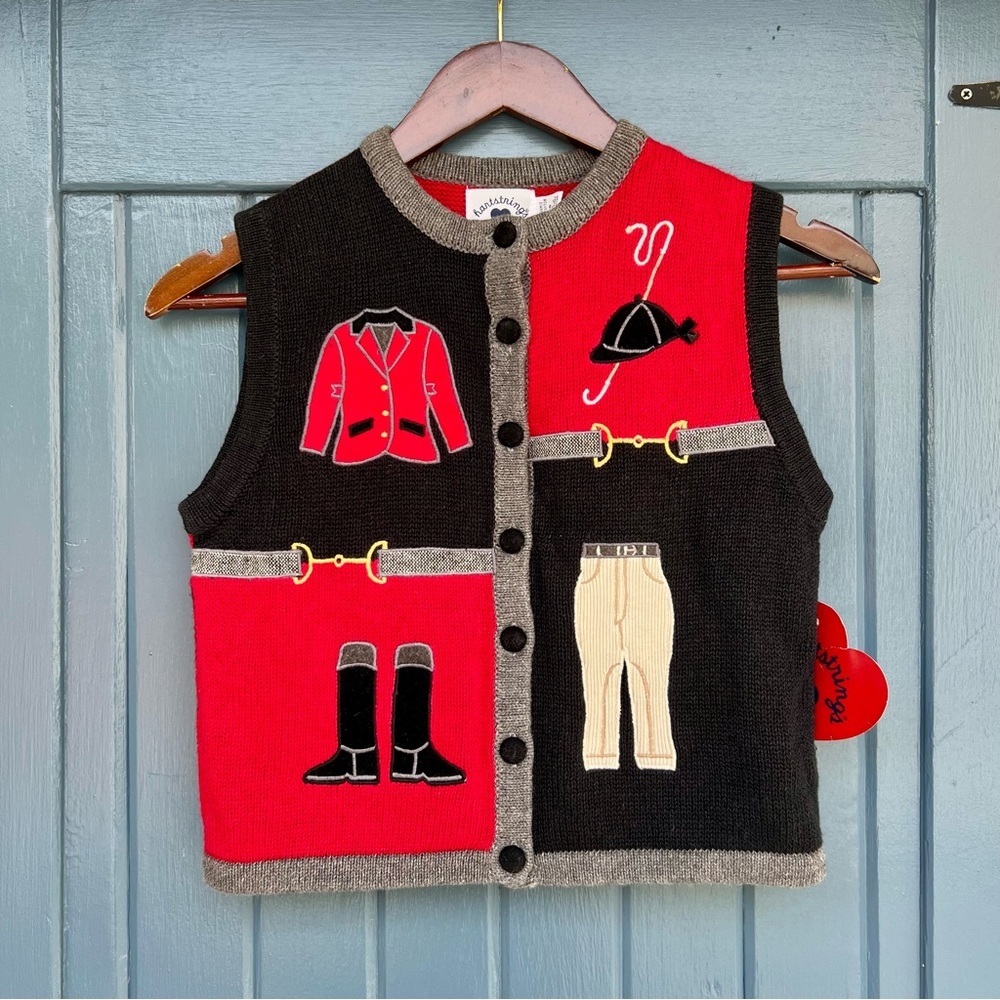 Hartstrings kids Girls/Boy Knit Cardigan Vest in Gray and Red Size 7/8